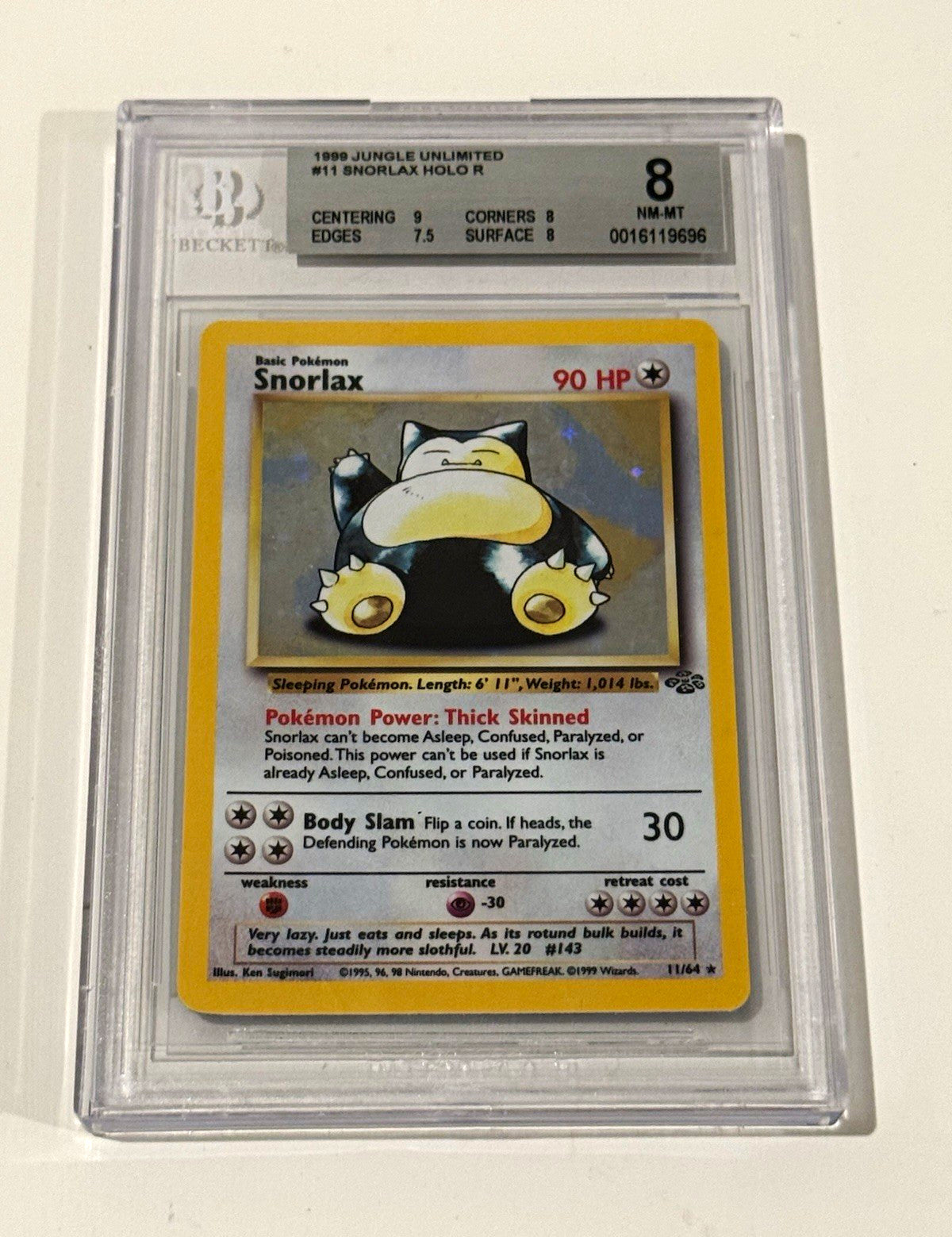 Snorlax 11/64 Jungle Unlimited Holo EN 1999 BGS 8