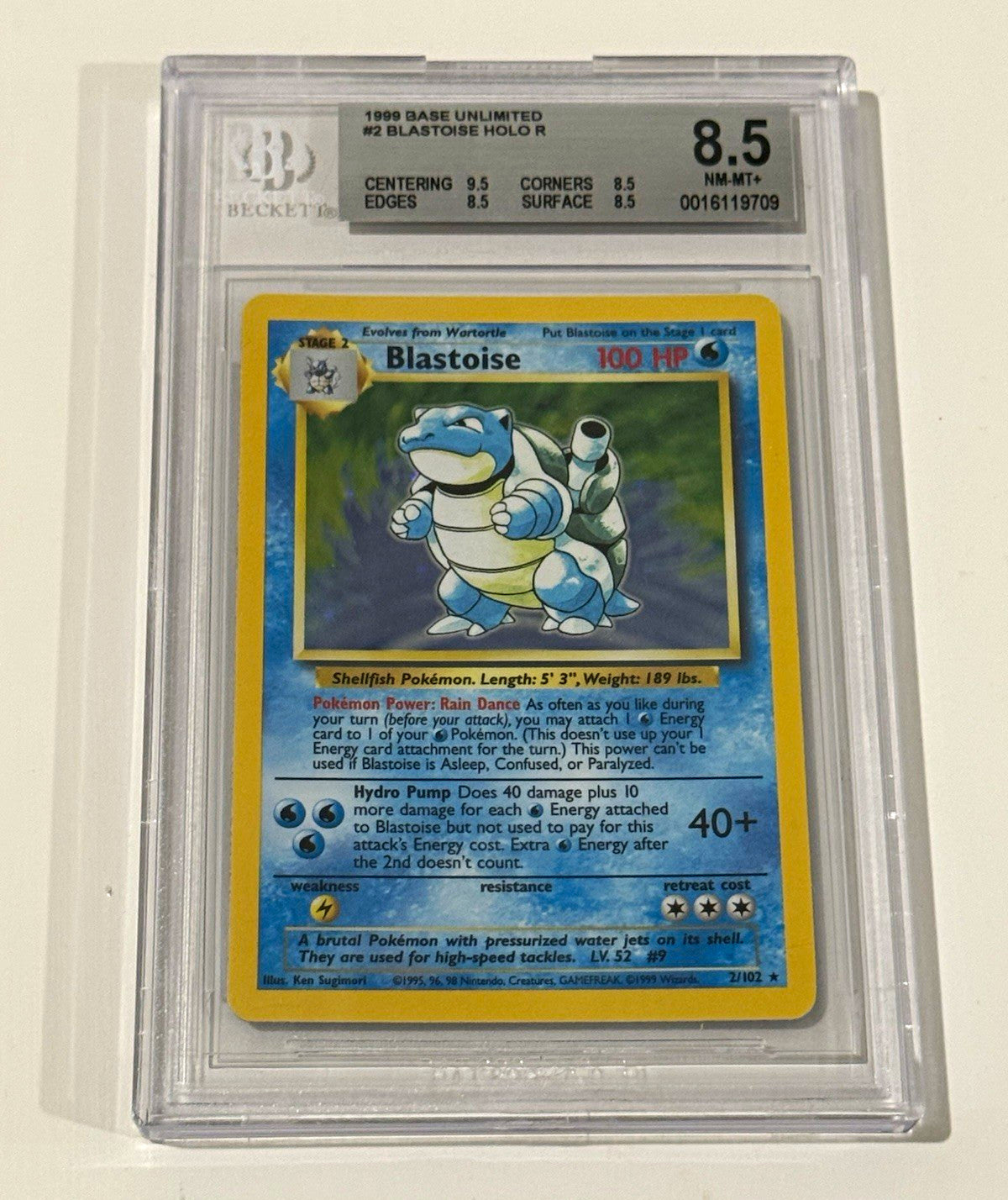 Blastoise 2/102 Base Set Unlimited Holo EN 1999 BGS 8.5